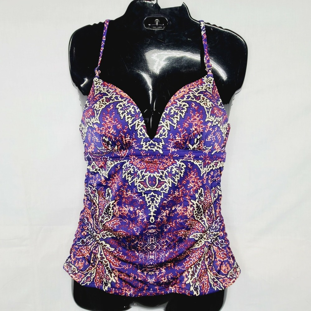 Athleta AquaLuxe Print Molded Tankini Top Size S Blue Red